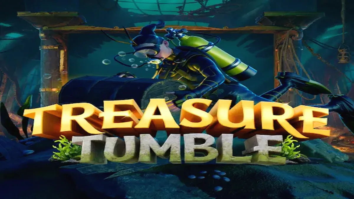 Pemandangan bawah laut yang misterius dengan simbol harta karun dalam permainan slot Treasure Tumble