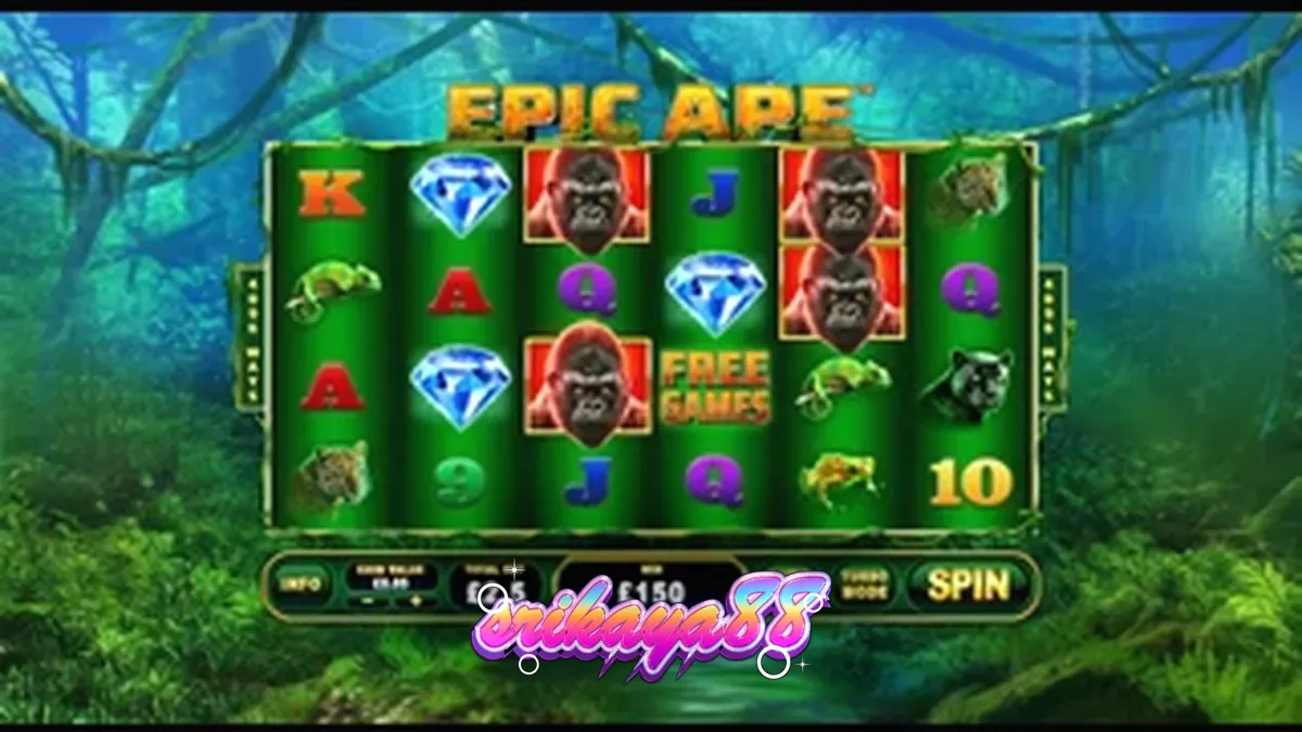 Tampilan visual slot Epic Ape dengan tema hutan dan simbol hewan